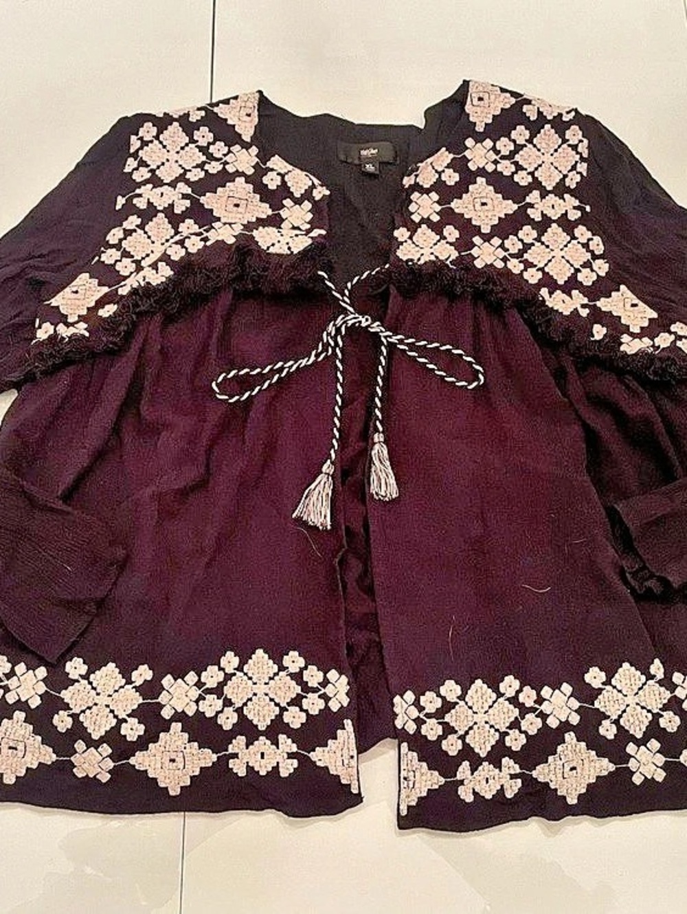 WESTERN Embroidered Boho Blouse in Black & Pink Size XL Like New
